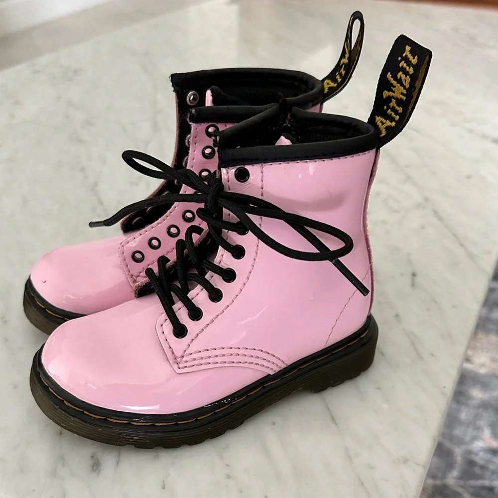 Dr. Martens Pink Patent Lace-Up Side Zip Boots